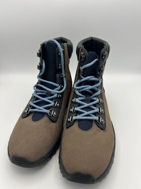 Coach Men's Brown Leather Hiking Boots with Light Blue Laces